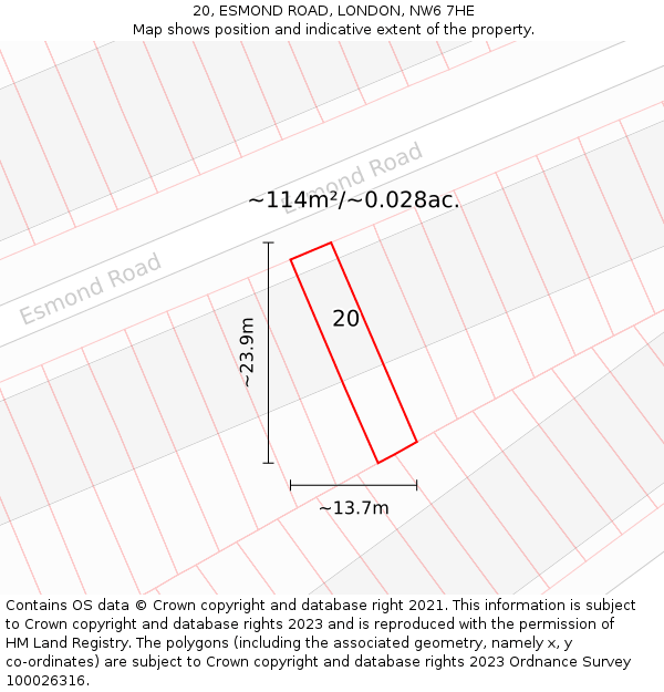 20, ESMOND ROAD, LONDON, NW6 7HE: Plot and title map