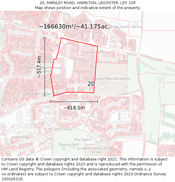 20, FARNLEY ROAD, HAMILTON, LEICESTER, LE5 1GP: Plot and title map