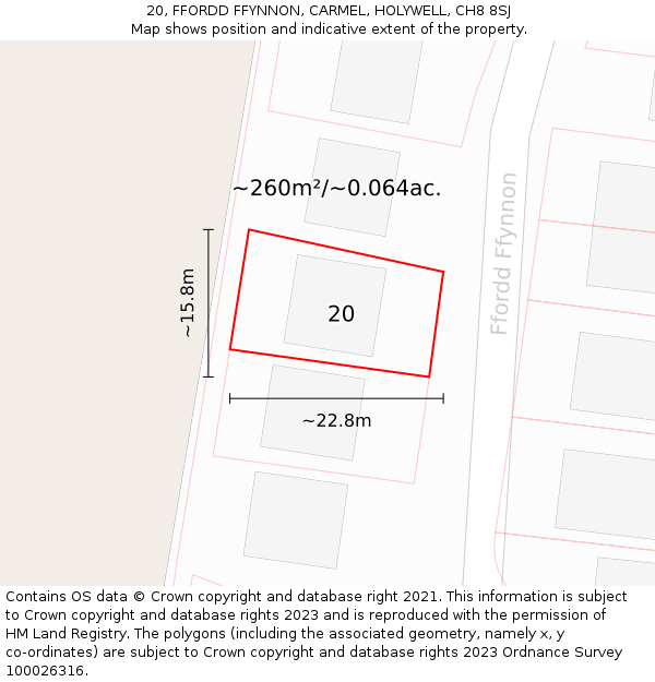 20, FFORDD FFYNNON, CARMEL, HOLYWELL, CH8 8SJ: Plot and title map