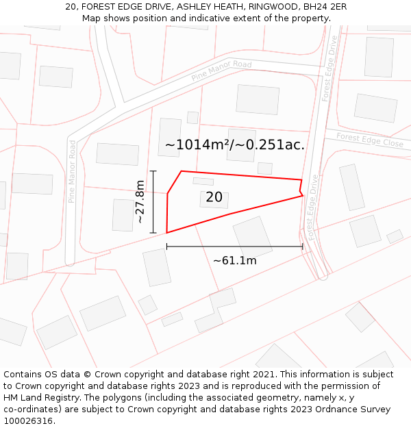 20, FOREST EDGE DRIVE, ASHLEY HEATH, RINGWOOD, BH24 2ER: Plot and title map