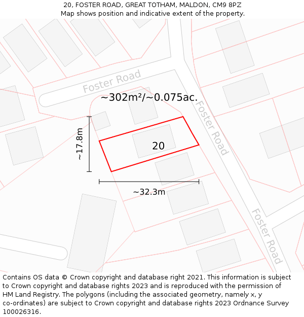 20, FOSTER ROAD, GREAT TOTHAM, MALDON, CM9 8PZ: Plot and title map