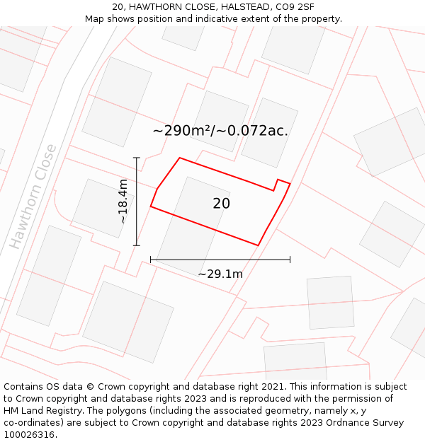 20, HAWTHORN CLOSE, HALSTEAD, CO9 2SF: Plot and title map