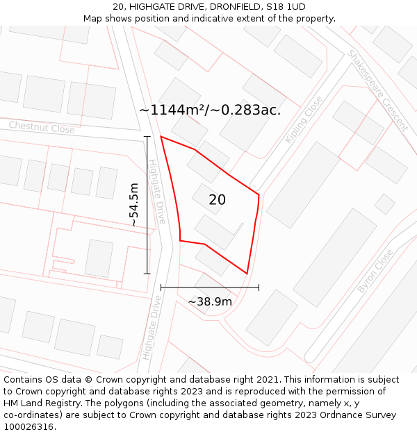 20, HIGHGATE DRIVE, DRONFIELD, S18 1UD: Plot and title map