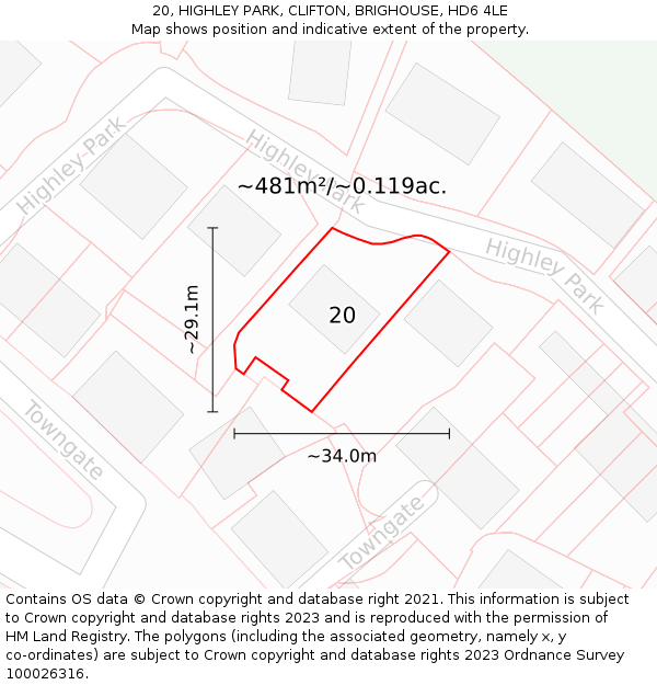 20, HIGHLEY PARK, CLIFTON, BRIGHOUSE, HD6 4LE: Plot and title map