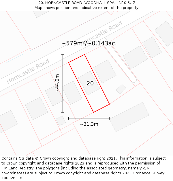 20, HORNCASTLE ROAD, WOODHALL SPA, LN10 6UZ: Plot and title map