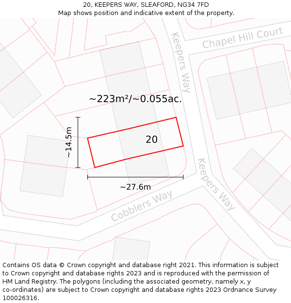 20, KEEPERS WAY, SLEAFORD, NG34 7FD: Plot and title map