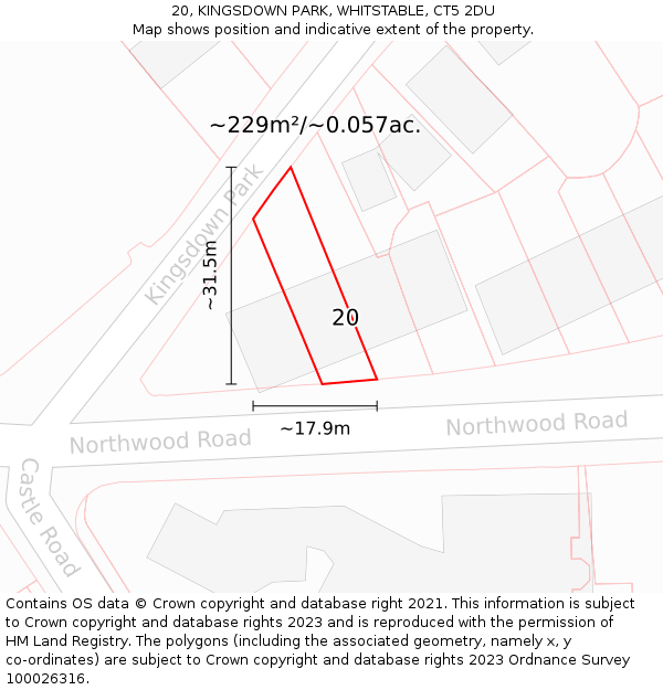 20, KINGSDOWN PARK, WHITSTABLE, CT5 2DU: Plot and title map