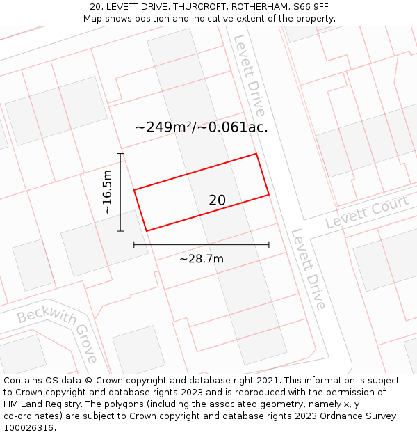 20, LEVETT DRIVE, THURCROFT, ROTHERHAM, S66 9FF: Plot and title map