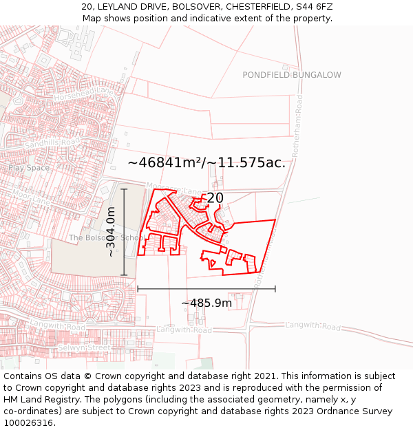 20, LEYLAND DRIVE, BOLSOVER, CHESTERFIELD, S44 6FZ: Plot and title map