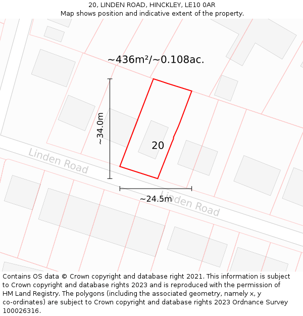 20, LINDEN ROAD, HINCKLEY, LE10 0AR: Plot and title map