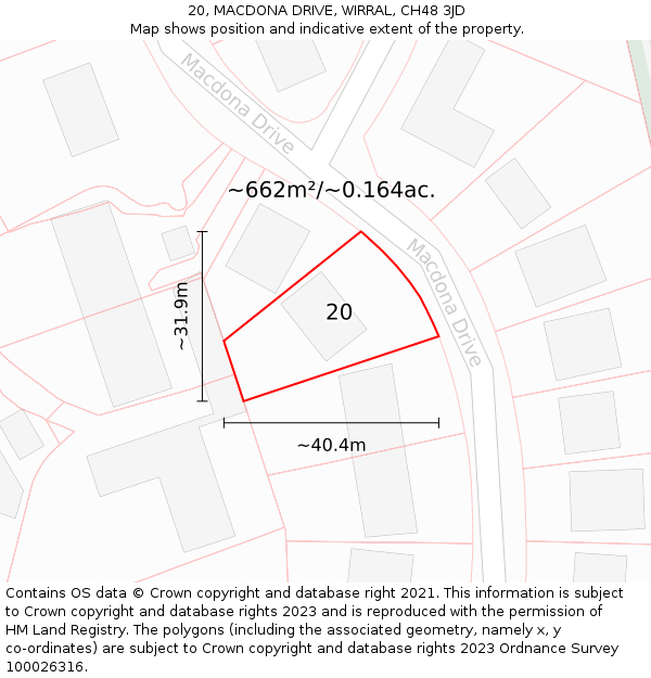 20, MACDONA DRIVE, WIRRAL, CH48 3JD: Plot and title map