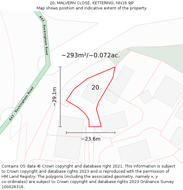 20, MALVERN CLOSE, KETTERING, NN16 9JP: Plot and title map