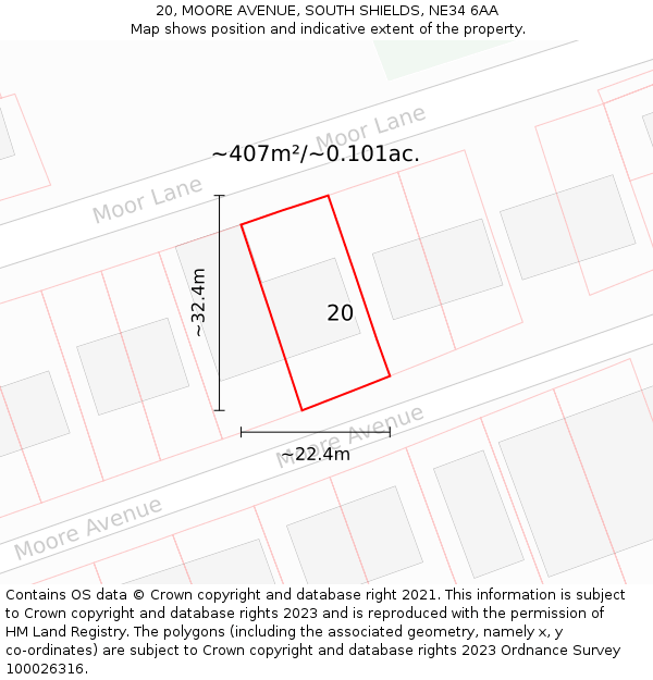 20, MOORE AVENUE, SOUTH SHIELDS, NE34 6AA: Plot and title map