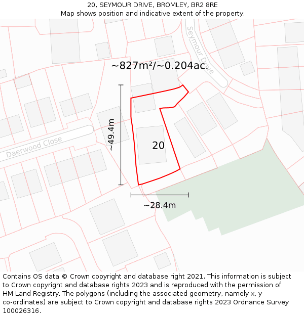 20, SEYMOUR DRIVE, BROMLEY, BR2 8RE: Plot and title map