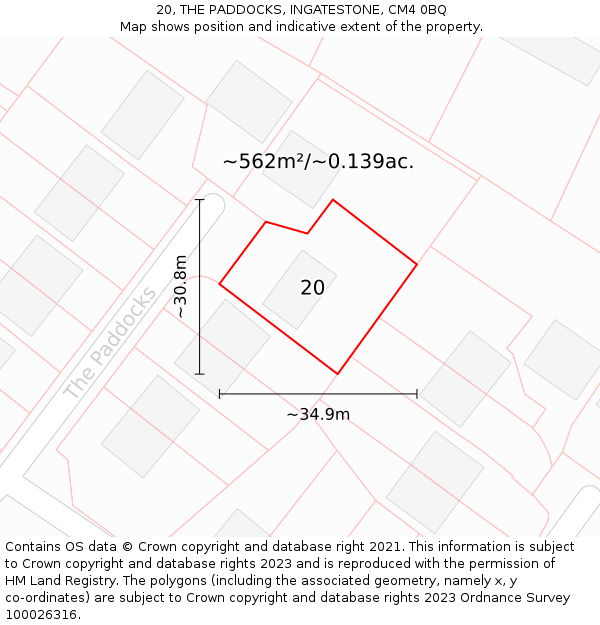20, THE PADDOCKS, INGATESTONE, CM4 0BQ: Plot and title map