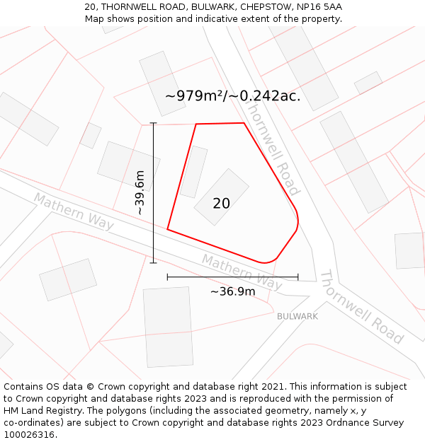 20, THORNWELL ROAD, BULWARK, CHEPSTOW, NP16 5AA: Plot and title map