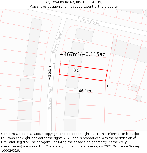 20, TOWERS ROAD, PINNER, HA5 4SJ: Plot and title map