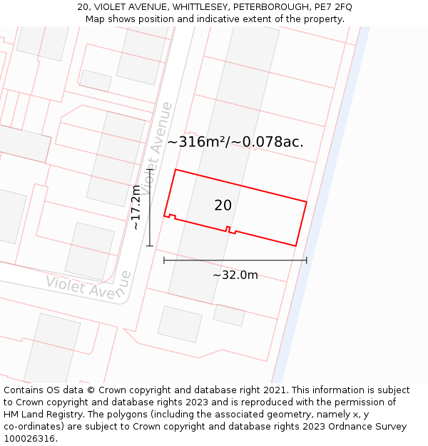 20, VIOLET AVENUE, WHITTLESEY, PETERBOROUGH, PE7 2FQ: Plot and title map