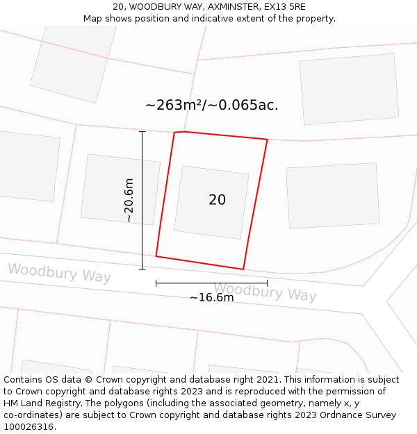 20, WOODBURY WAY, AXMINSTER, EX13 5RE: Plot and title map