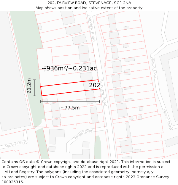 202, FAIRVIEW ROAD, STEVENAGE, SG1 2NA: Plot and title map