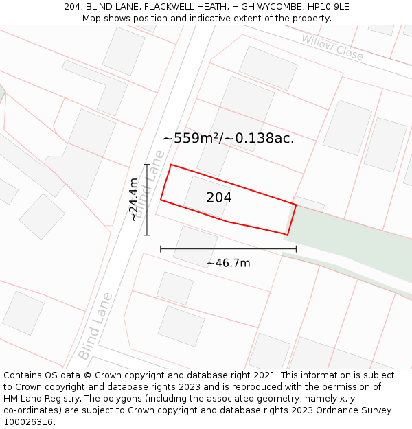 204, BLIND LANE, FLACKWELL HEATH, HIGH WYCOMBE, HP10 9LE: Plot and title map