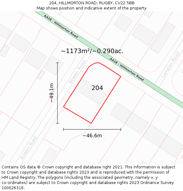 204, HILLMORTON ROAD, RUGBY, CV22 5BB: Plot and title map