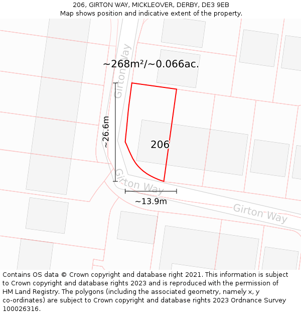 206, GIRTON WAY, MICKLEOVER, DERBY, DE3 9EB: Plot and title map