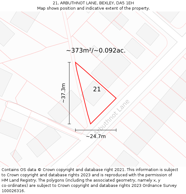 21, ARBUTHNOT LANE, BEXLEY, DA5 1EH: Plot and title map