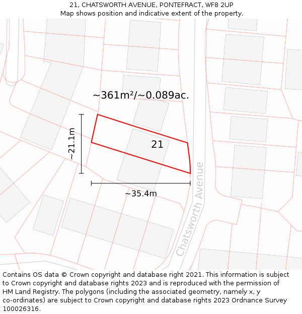 21, CHATSWORTH AVENUE, PONTEFRACT, WF8 2UP: Plot and title map