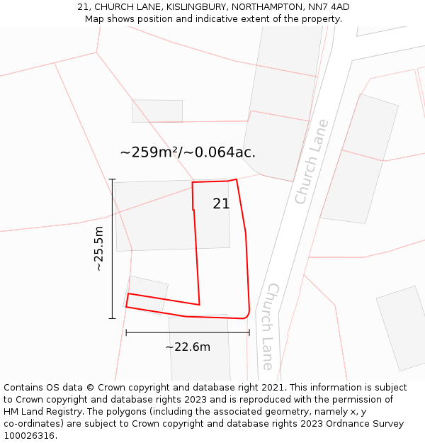 21, CHURCH LANE, KISLINGBURY, NORTHAMPTON, NN7 4AD: Plot and title map