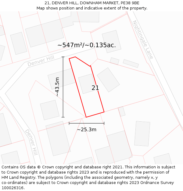 21, DENVER HILL, DOWNHAM MARKET, PE38 9BE: Plot and title map