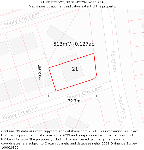 21, FORTYFOOT, BRIDLINGTON, YO16 7SA: Plot and title map