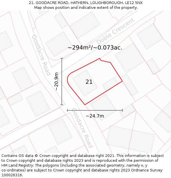 21, GOODACRE ROAD, HATHERN, LOUGHBOROUGH, LE12 5NX: Plot and title map