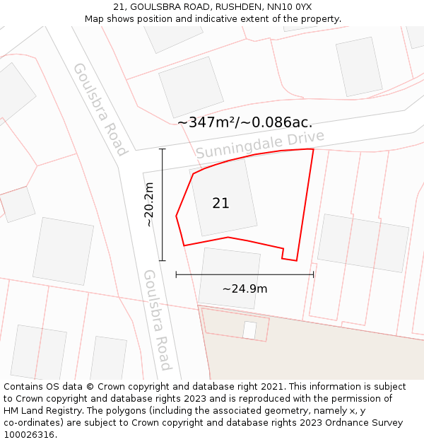 21, GOULSBRA ROAD, RUSHDEN, NN10 0YX: Plot and title map