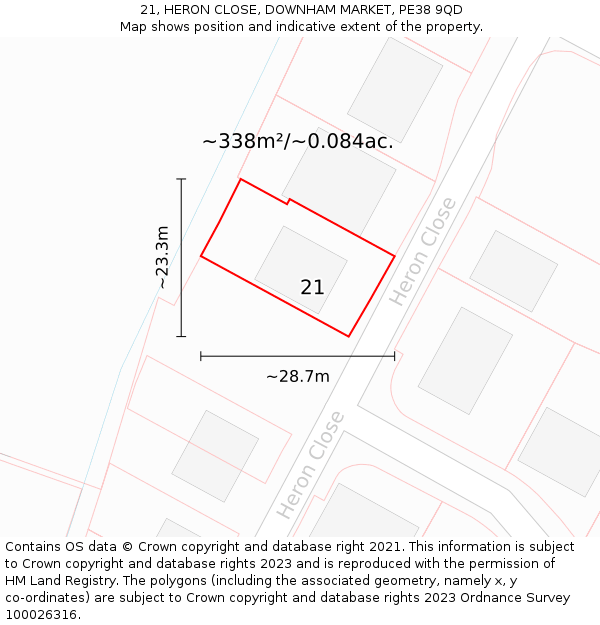 21, HERON CLOSE, DOWNHAM MARKET, PE38 9QD: Plot and title map