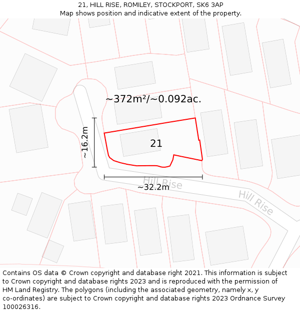 21, HILL RISE, ROMILEY, STOCKPORT, SK6 3AP: Plot and title map