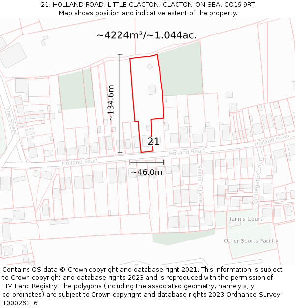 21, HOLLAND ROAD, LITTLE CLACTON, CLACTON-ON-SEA, CO16 9RT: Plot and title map