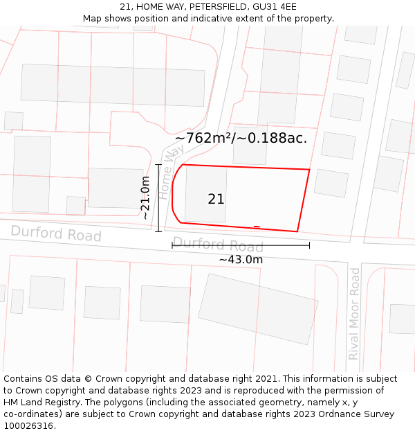 21, HOME WAY, PETERSFIELD, GU31 4EE: Plot and title map