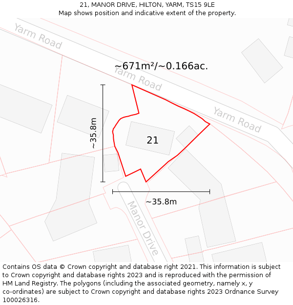 21, MANOR DRIVE, HILTON, YARM, TS15 9LE: Plot and title map