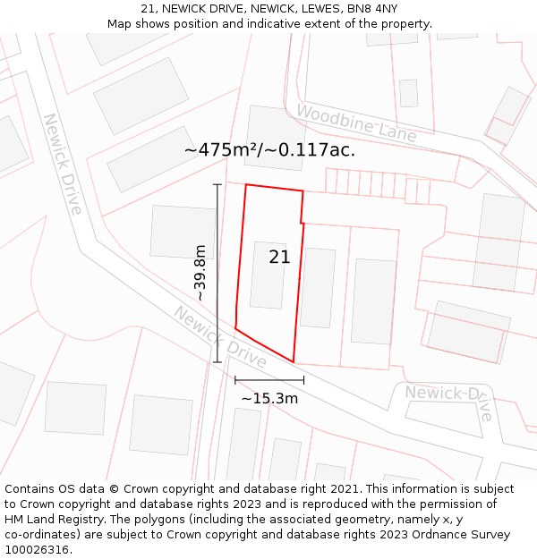 21, NEWICK DRIVE, NEWICK, LEWES, BN8 4NY: Plot and title map