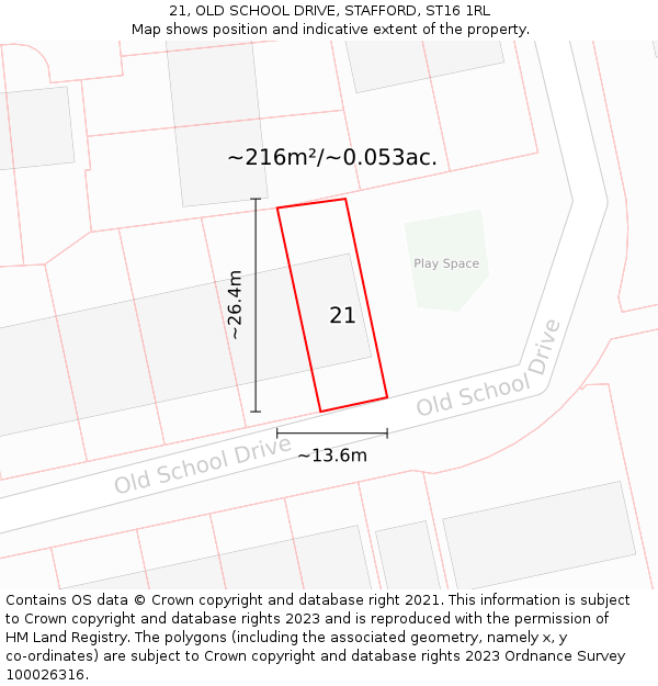 21, OLD SCHOOL DRIVE, STAFFORD, ST16 1RL: Plot and title map