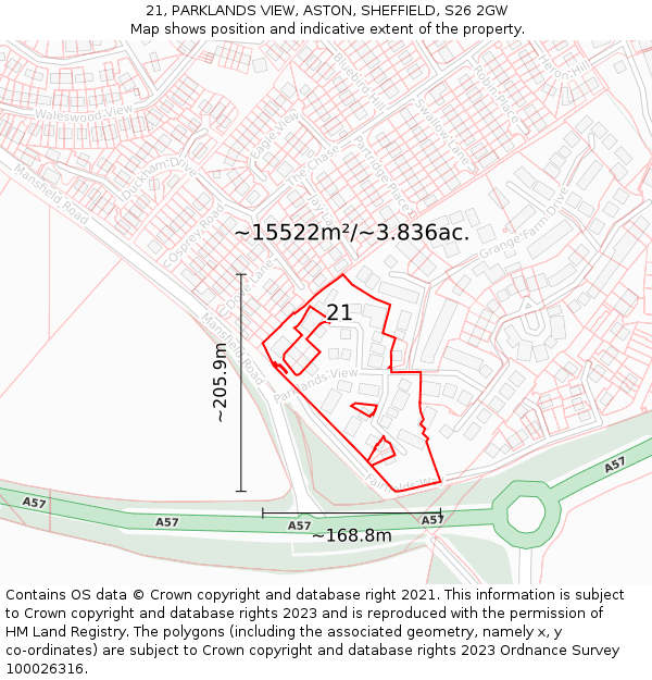 21, PARKLANDS VIEW, ASTON, SHEFFIELD, S26 2GW: Plot and title map