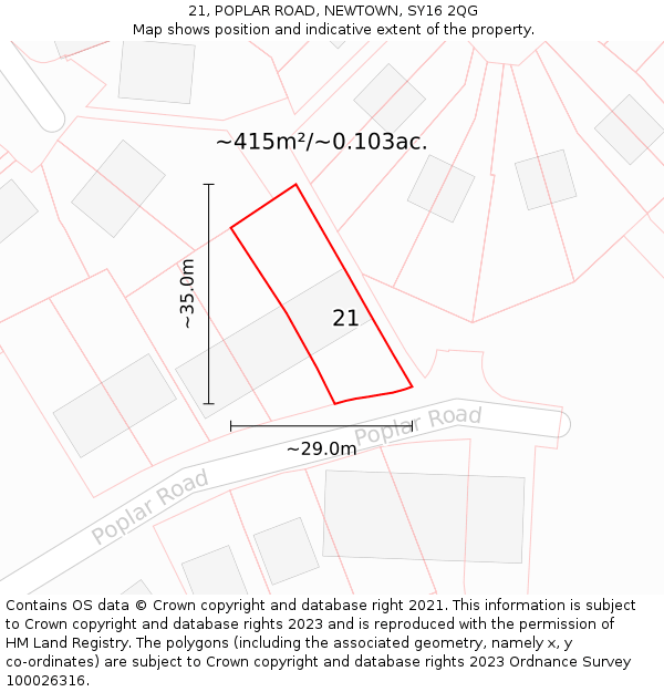 21, POPLAR ROAD, NEWTOWN, SY16 2QG: Plot and title map