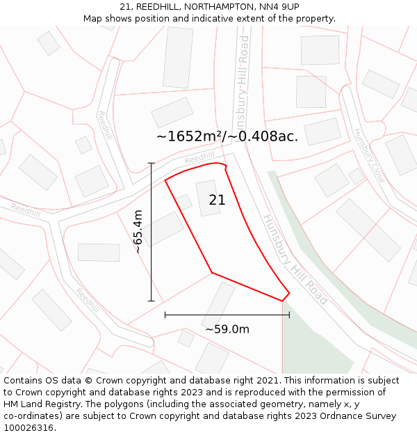 21, REEDHILL, NORTHAMPTON, NN4 9UP: Plot and title map