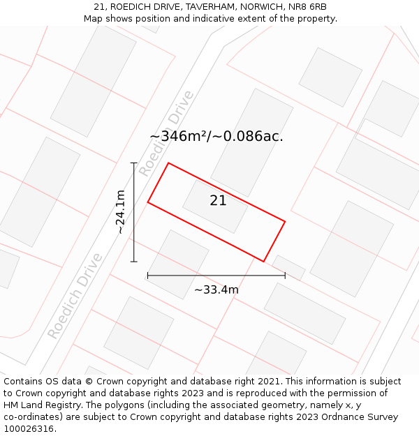 21, ROEDICH DRIVE, TAVERHAM, NORWICH, NR8 6RB: Plot and title map