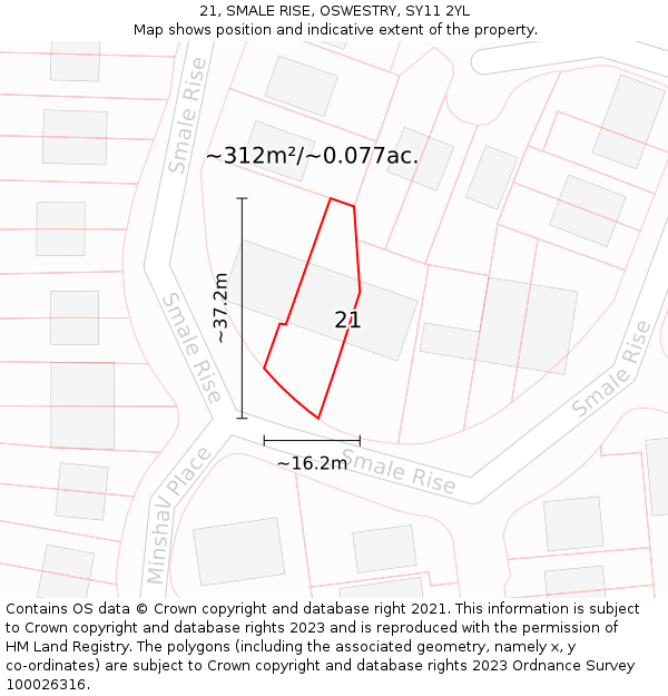 21, SMALE RISE, OSWESTRY, SY11 2YL: Plot and title map