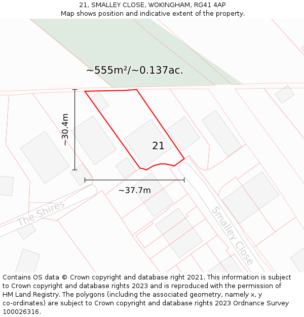 21, SMALLEY CLOSE, WOKINGHAM, RG41 4AP: Plot and title map