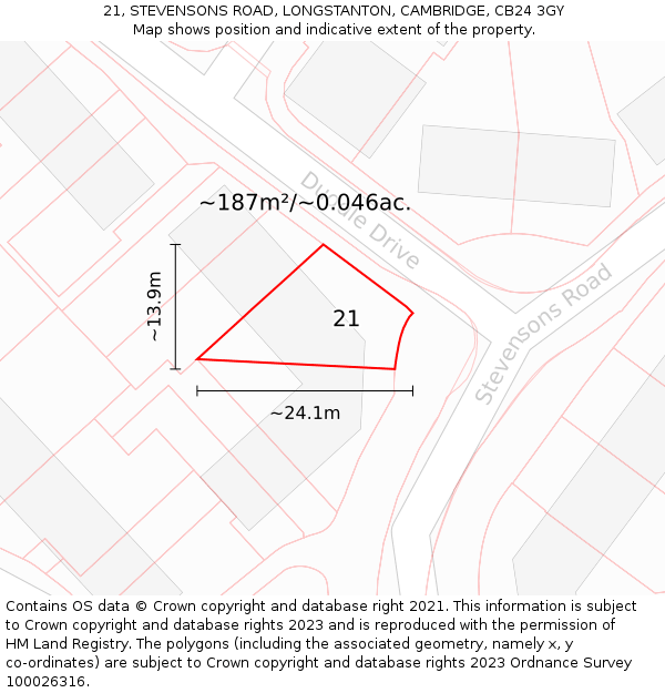 21, STEVENSONS ROAD, LONGSTANTON, CAMBRIDGE, CB24 3GY: Plot and title map