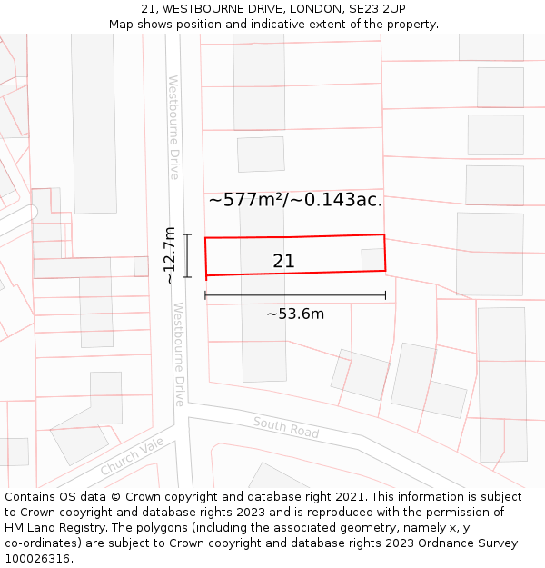 21, WESTBOURNE DRIVE, LONDON, SE23 2UP: Plot and title map