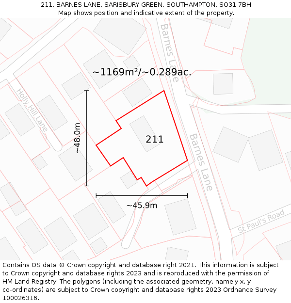 211, BARNES LANE, SARISBURY GREEN, SOUTHAMPTON, SO31 7BH: Plot and title map